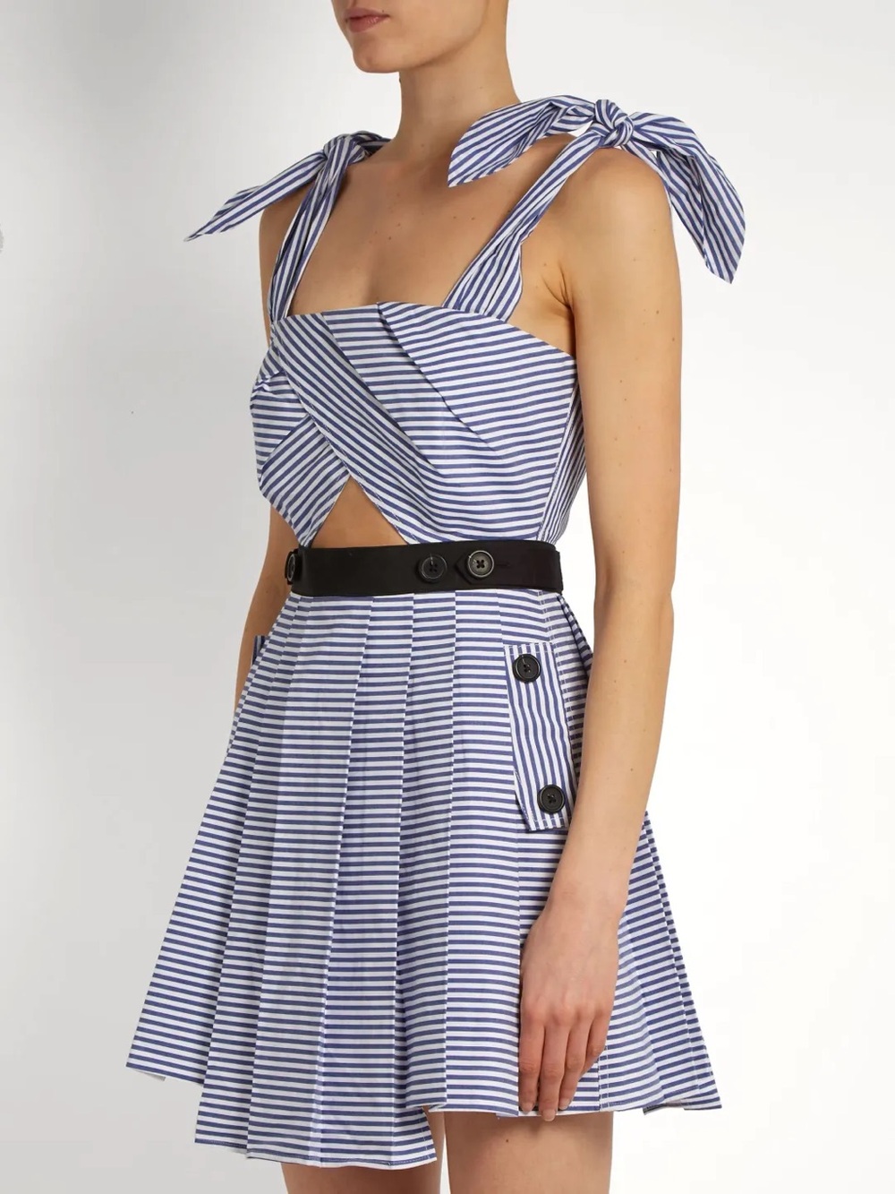 Self Portrait Striped Tie-Shoulder Blue & White Summer Mini Dress